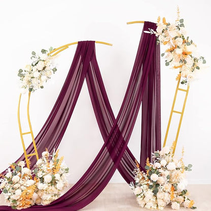 Socomi Wedding Arch Draping Fabric 2 Panels 29" x 19Ft Burgundy Sheer Chiffon Curtain Drapes 6 Yards for Wedding Ceremony Birthday Party Decoration