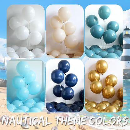 Nautical Balloon Arch Kit,154Pcs Navy Blue Sand White Gold Balloon Garland with Tropical Fish,Whale,Dolphin Foil Balloons for Sea Sailing Nautical Baby Shower Ocean Animals Birthday Party Decorations