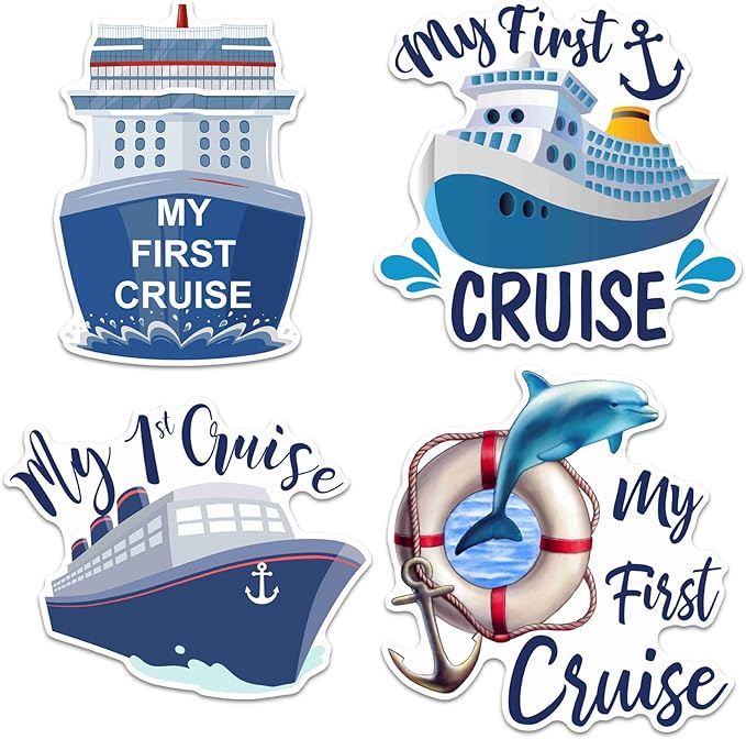 Hoteam 4 Pcs My First Cruise Door Decorations Magnetic Large My 1st Cruise Door Magnets Decor Funny Waterproof Anchor Life Preserver Ring Nautical Magnets for Carnival Cabin Stateroom Fridge Car
