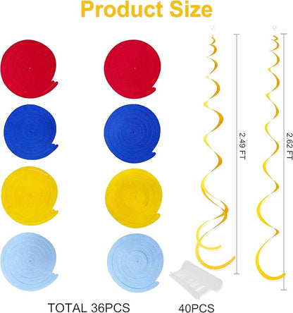 36 Pcs Red Blue Yellow Hanging Swirl Decorations Colorful Felt Swirl Streamer Spiral Ceiling Decorations Garland for Carnival Circus Clown Fiesta Festival Birthday Baby Shower Wedding Party Supplies