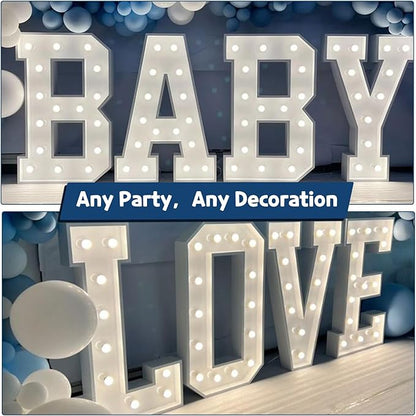 Marquee Letters 3 Feet Tall Large Light Up Letters Baby Shower Decorations Wedding Engagement Proposal White Party Decorations Marry Me Mr and Mrs Sign Big Cardboard Backdrop M
