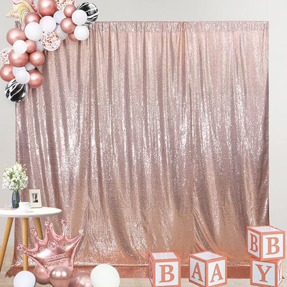 SquarePie Sequin Backdrop Not See Through Thick Background Curtain Party 10FT x 10FT Rose Gold