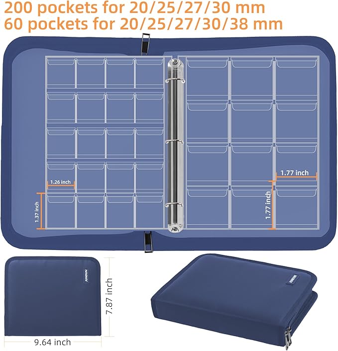 Coin Collection Book for Collector,260 Pockets Fireproof Coin Collection Holder Album,Coin Collection Organizer Storage Box Case Album for 20/25/ 27/30/ 38mm Coins,Blue