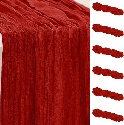 6 Pack Burgundy Cheesecloth Table Runner 35x120 Inch 10Ft Rustic Gauze Cheese Cloth Table Runner Sheer Cheesecloth Table Runners for Wedding Party Bridal Shower Decoration