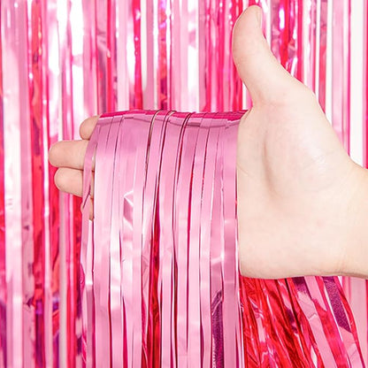 2 Pack Pink Tinsel Foil Fringe Curtains, Pink Party Decorations, Metallic Tinsel Party Streamers Backdrop for Birthday Baby Shower Graduation Wedding Bachelorette Party Decorations
