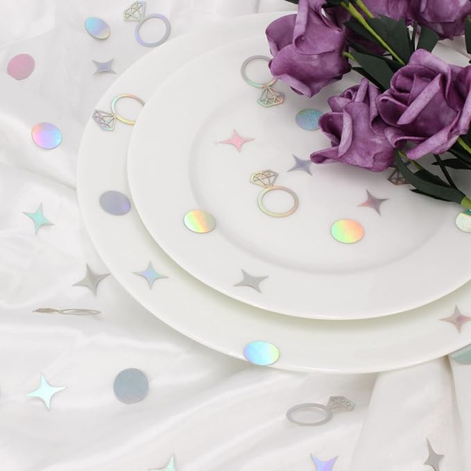 300 PCS Iridescent Bachelorette Confetti, Engagement Confetti Wedding Shower Table Decorations, Ring Table Scatters for Bridal Shower Decorations