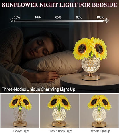 Sunflowers Lamp,Rechargeable Cordless Touch Table Lamp,3-Colour Infinitely Dimming Small Night Light for Home Decor/Restaurant/Bar/Coffee Shop,Gifts for Women/Mom