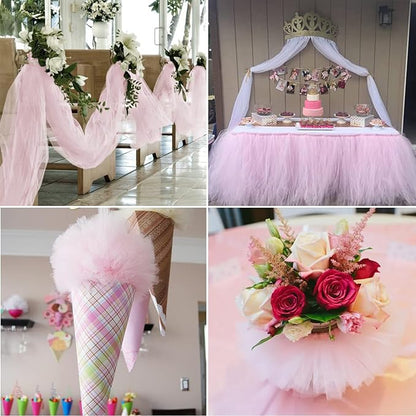 Light Pink Tulle Fabric Rolls 54 Inch by 10 Yards Fabric Tulle Bolt for Wedding Decorations Bouquet Wrapping DIY Tutu Baby Shower Table Skirt Birthday Party Craft Supplies