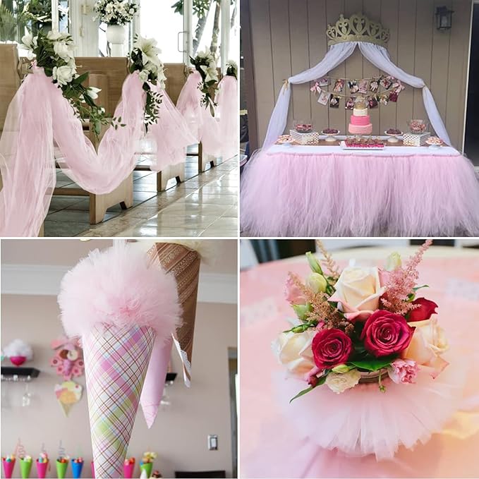 Light Pink Tulle Fabric Rolls 54 Inch by 40 Yards Tulle Bolt Spool for Wedding Decorations DIY Tutu Baby Shower Table Skirt Ceiling Decor Birthday Party Craft Supplies