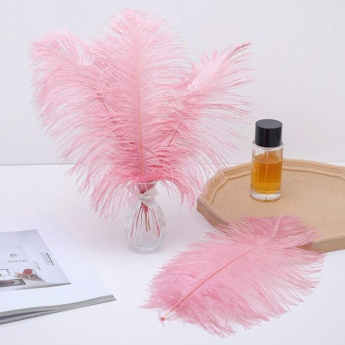 Ballinger Lotus Pink Ostrich Feathers - 24Pcs 12-14inch Large Feathers Bulk for Vase,Party Centerpieces,Wedding and Home Decor