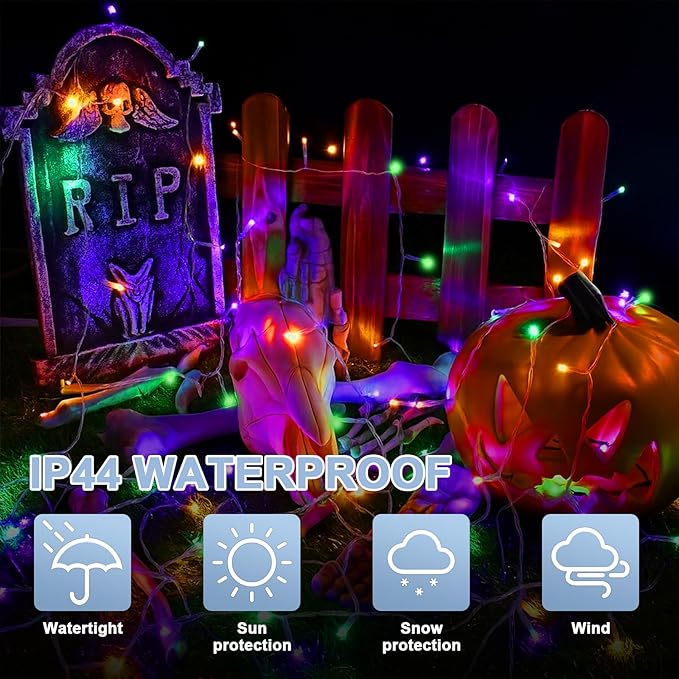 LAMPHOME 33ft Halloween Decorative Mini Lights, 100 LED Clear Wire Fairy Starry String Lights Plug in, 16Lighting Modes for Halloween Outdoor Party Decoration (Orange/Purple/Green)