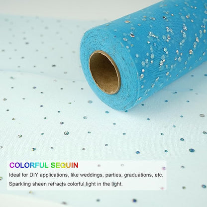 Glitter Tulle Rolls, 6” by 50 Yards (150FT) Netting Fabric Tulle for Tutu Skirts Sewing Birthday Wedding Party Decoration (Peacock Blue)