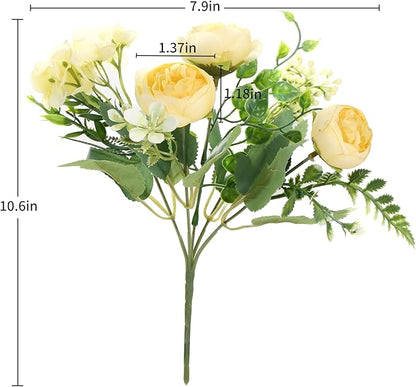 Artificial Flowers Fake Peony Silk Mini Plastic Bridal Flowers for DIY Wedding Bouquets Home Decorations 4 Packs(Light Yellow)