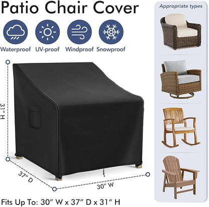 Patio Furniture Covers Waterproof for Chairs, Lawn Outdoor Chair Covers 2 Pack, Patio Chair Covers for Outdoor Furniture Fits up to 30W x 37D x 31H inches, Black