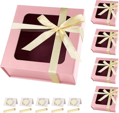 Pink Gift Boxes with Window,7.5"x7.5"x3.1" Bridesmaid Boxe for Gift Giving,Birthday Gift Box with Magnetic,Closure Lid Gift Boxes for Presents,Cute Boxe,Luxury for Gift Packaging,Gift Box for Wrapping Gifts