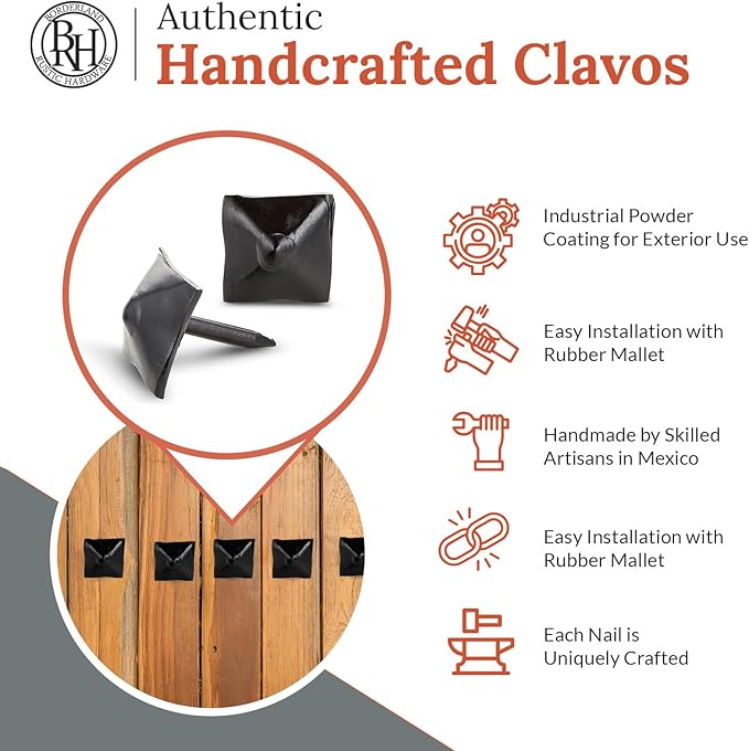 10 Pack 0.75" Square Head Iron Clavos Decorative Nails – Black – Handmade Rustic Square Fasteners for Farmhouse Shutters, Faux Wood Beams, Barn Doors, Shutters, and Gates – Ornamental Wood Accent