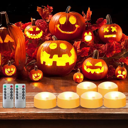 LED Pumpkin Lights with Remote and Timer, Battery Operated Bright Flickering Flameless Candles for Pumpkin Decor, Jack-O-Lantern Halloween Party Decorations,Orange Color, 6 Pack