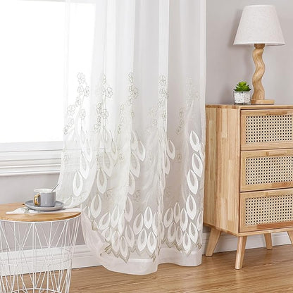 VISIONTEX White Sheer Voile Curtains, Decorative White Embossed Drip Rod Pocket Window Drapes for Home Kitchen, Living Room and Bedroom 54 x 84 Inch, Set of 2 Curtain Panels