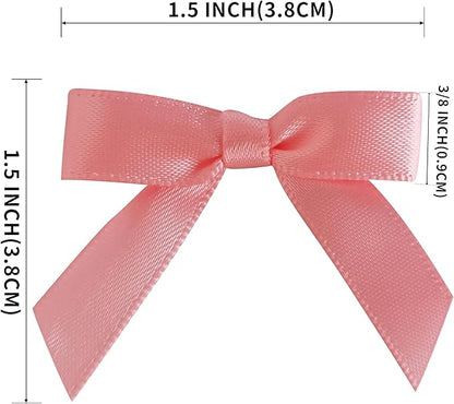 50pcs 1-1/2" Mini Light Pink Satin Ribbon Bows Without Twist Ties for Crafts Gift Wrapping Packing Mothers Day Decoration (Lt.Pink)