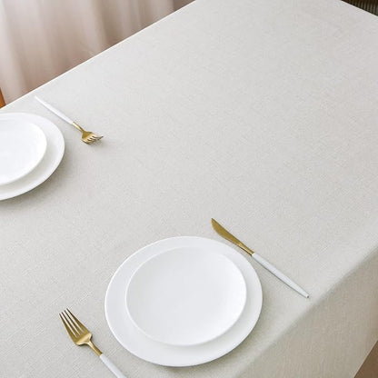 NLMUVW White Linen Tablecloth 84 Inch for Rectangle Table 6ft, Rustic Faux Linen Textured Table Cloth Cover Farmhouse for Party Kitchen Dining, 54 x 84 Inch