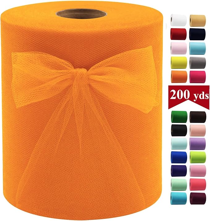 Orange Tulle Fabric Rolls 6 Inch by 200 Yards (600 feet) Fabric Spool Tulle Ribbon for DIY Orange Tutu Bow Baby Shower Birthday Party Wedding Decorations Craft Supplies