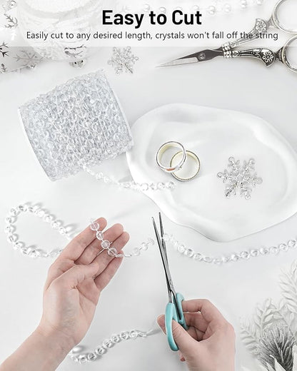 99FT Acrylic Crystal Garland, Clear Diamond-Shaped Crystal Bead Strands, DIY Crystal Beads String Roll for Wedding Decorations Party Decorations Beaded Curtain Crafting Projects