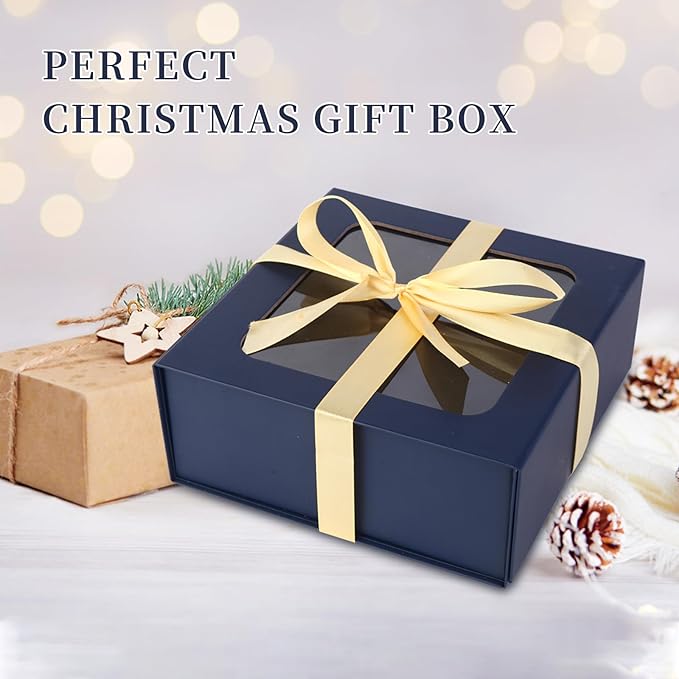 Blue Gift Boxes with Window,7.5"x7.5"x3.1" Bridesmaid Boxe for Gift Giving,Birthday Gift Box with Magnetic,Closure Lid Gift Boxes for Presents,Cute Boxe,Luxury for Gift Packaging,Gift Box for Wrapping Gifts