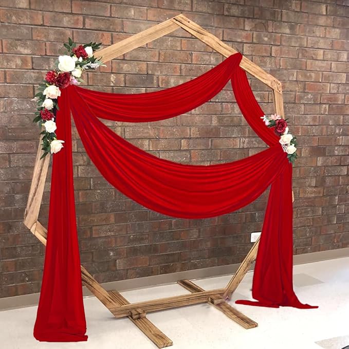 2 Panles Red Chiffon Ceiling Drapes 20Ft Wedding Arch Draping Fabric Red Sheer Chiffon Fabric Drapery Outdoor Arbor Party Ceremony Stage Wedding Decoration