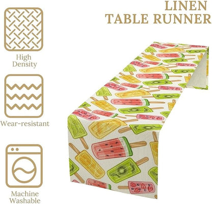 Ce Cream Table Runner, Cold Fruity Popsicles Summer Sweet Seasonal Dinner Runner for Party Holiday Home Kitchen Dining Table Decor 13"x70"