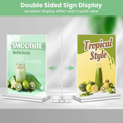 Acrylic Sign Holder 4x6, 21 Pack Clear Table Menu Vertical Double Sided Display, Plastic Menu Stand Paper Holder Suitable for Restaurants Office Store Show Fair