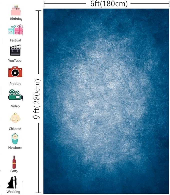 6x9ft Dark Blue Gradient Portrait Photo Backdrops Bright Center Abstract Photography Backdrop for Studio Photo Booth Prop Banner Decor Background