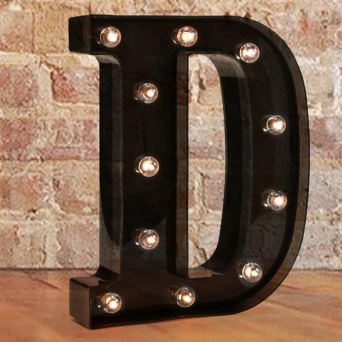 Decorative LED Illuminated Letter Marquee Sign - Alphabet Marquee Letters with Lights For Wedding Birthday Party Christmas Night Light Lamp Home Bar Decoration D, Black
