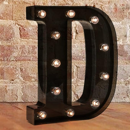 Decorative LED Illuminated Letter Marquee Sign - Alphabet Marquee Letters with Lights For Wedding Birthday Party Christmas Night Light Lamp Home Bar Decoration D, Black