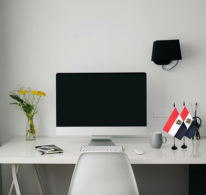 Egypt Desk Flag, 12 Pack Egyptian Table Office Flag with Black Solid Pole and Stand Base, International Country Flag, Festival Celebration, Classroom Meeting Desktop Decor (Egypt)