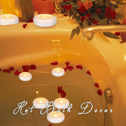24Pack Waterproof Flameless Floating Tealights, 120+Hour Warm White Battery Flickering LED Tea Lights Candles - Wedding, Party, Centerpiece, Pool & SPA.
