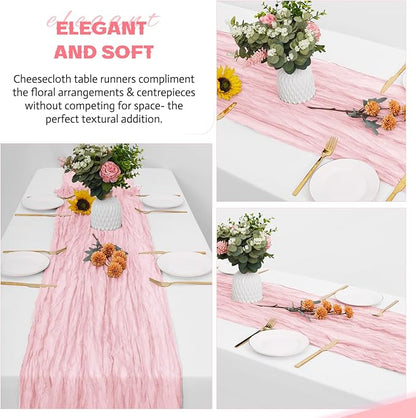 Aktor 12 Pack Pink Table Runner Boho Cheesecloth Table Runner Semi Sheer Gauze Fabric Runners for Wedding Birthday Baby Shower Party Boho Table Decoration（Pink）