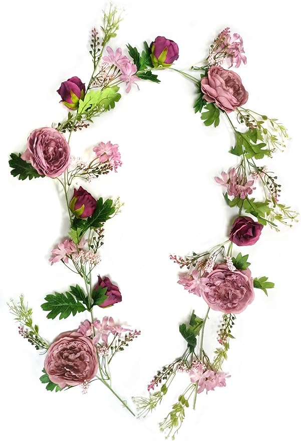 Peony Flower Garland, Rose Flower Swag, 6' Wedding Arch Flowers for Wedding Decor Home Table Runner Mantle Party Decor(Dusty Peony Garland)