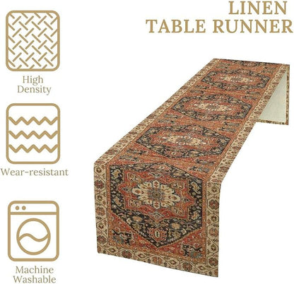 Vintage Boho Floral Table Runner, Rustic Country Farmhouse Orange Black Retro Flower Pattern for Home Kitchen Table Decor Dining Coffee Room Party Decor 13x120in