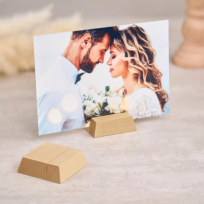 UNIQOOO Elegant Birch Wood Stand |1.2mm Slot, for Wedding Table Number Cardstock, Place Card Holder, Photo Display Stand, Small | for Event Decor, Retail Shop, Cafe Restaurant Menu, Business Card, Name Tag, 12 Pack