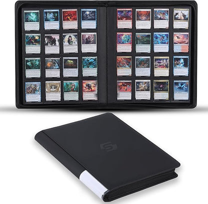 Snekdy premium 1024-pocket trading card binder, 16-pocket cards album, waterproof PU-leather Cover album with side loading, holds gaming, baseball, basketball & sports cards (Black)