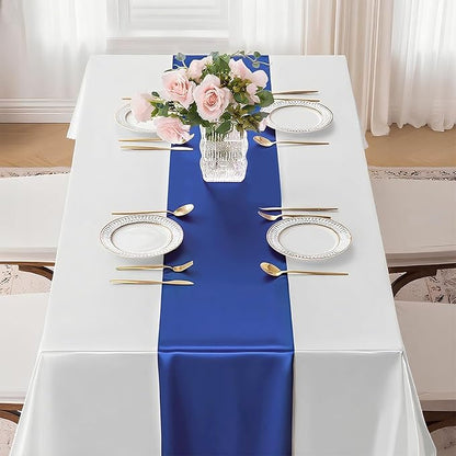 SHEJIZE 2 Pack Royal Blue Satin Table Runner 12x108 Inches Long, Bright Silky Smooth Satin Table Runner Table Decor for Wedding Banquet Christmas Prom Event Birthday Party
