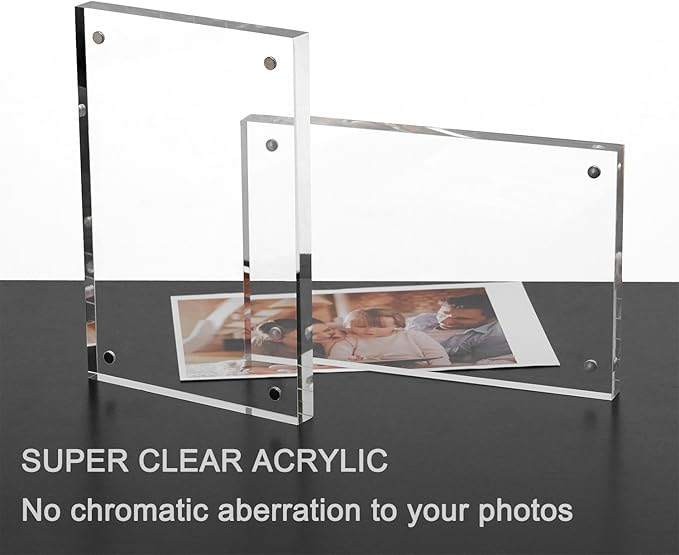 Meetu Acrylic 4x4 Picture Frame Clear Two Sided Desk Photo Frame Magnetic Frame Inner Size 3x3 with Gift Pack for Display Family Pictures Baby Photos Friends Pictures or Pet Dog Picture（5 Pack）