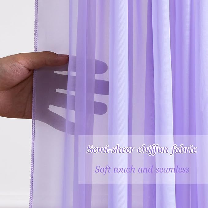 10x10ft Lavender Chiffon Backdrop Curtain with Lights for Wedding Baby Shower, Light Purple Curtain Backdrop with Lights for Birthday Party Gender Reveal Photo Shoot (5 x 10ft,2 Panels)