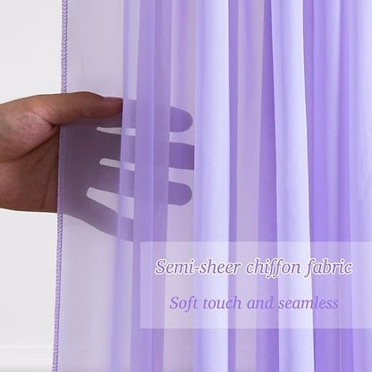 10x10ft Lavender Chiffon Backdrop Curtain with Lights for Wedding Baby Shower, Light Purple Curtain Backdrop with Lights for Birthday Party Gender Reveal Photo Shoot (5 x 10ft,2 Panels)