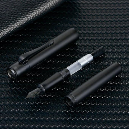 Hongdian M2 Black Forest Mini Fountain Pen, Fine Soft Nib & Sleek Shape Aluminium Short Pocket Travel Pen (Matte Black)