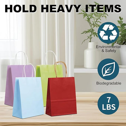 BAG BOX 25 Pack Small 5.9x3.1x8.25 Inch Green Kraft Paper Gift Bags with Handles for Bulk Shopping, Retail, Craft, Party Favors, Wedding, Grocery & Sacks