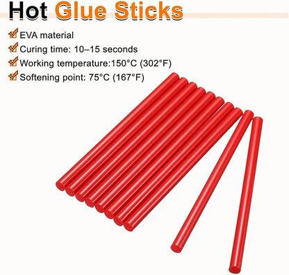 HARFINGTON 10pcs Hot Glue Sticks 0.43" Dia x 3.94" Long EVA Mini Hot Melt Adhesive Glue Stick for Hot Melt Gun Wood Plastic Glass Flowers Fabrics Foam, Red