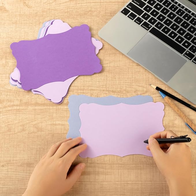 50 Pack Blank Kraft Cards Cardstock Thick Paper Brown Greeting Cards for DIY Gift Card Menus, Baby Shower and Wedding Invitations (Purple, 5 Colors, 4x6IN)