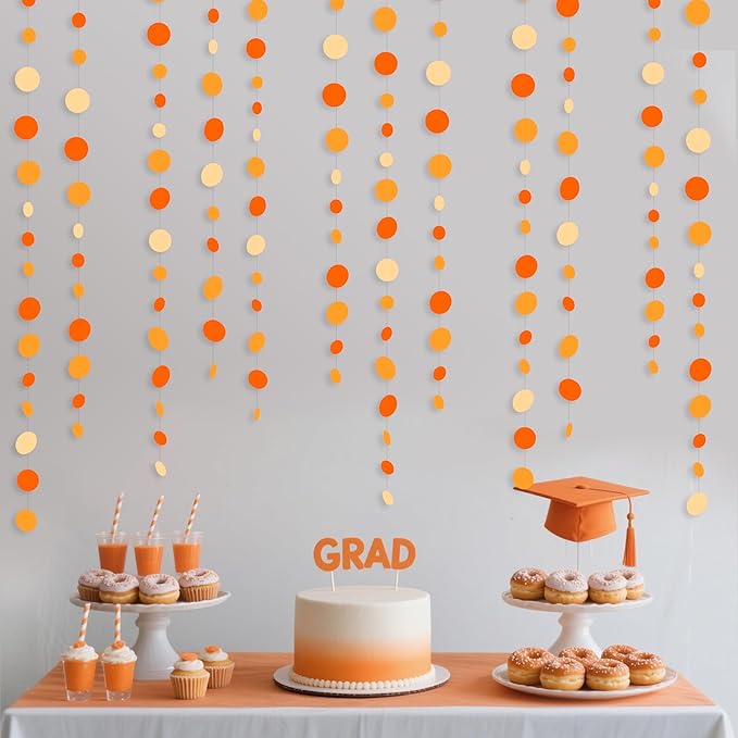 46 Ft Thanksgiving Fall Autumn Circle Dots Garland Gradient Orange Polka Dot Hanging Paper Streamer for Orange Wedding Bridal Shower Birthday Baby Shower Engagement Harvest Party Decorations Supplies