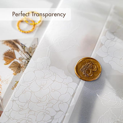 50 Pack Pre-Folded Vellum Jackets for 5x7 Invitations,AZAZA Elegant Translucent Invitation Sleeves,115GSM Vellum Jackets 5x7, Wedding Invitation Accessories, for Weddings Birthdays, Hydrangea Floral
